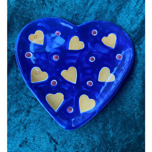 Blue with Yellow Heart Plate Signed by Artist